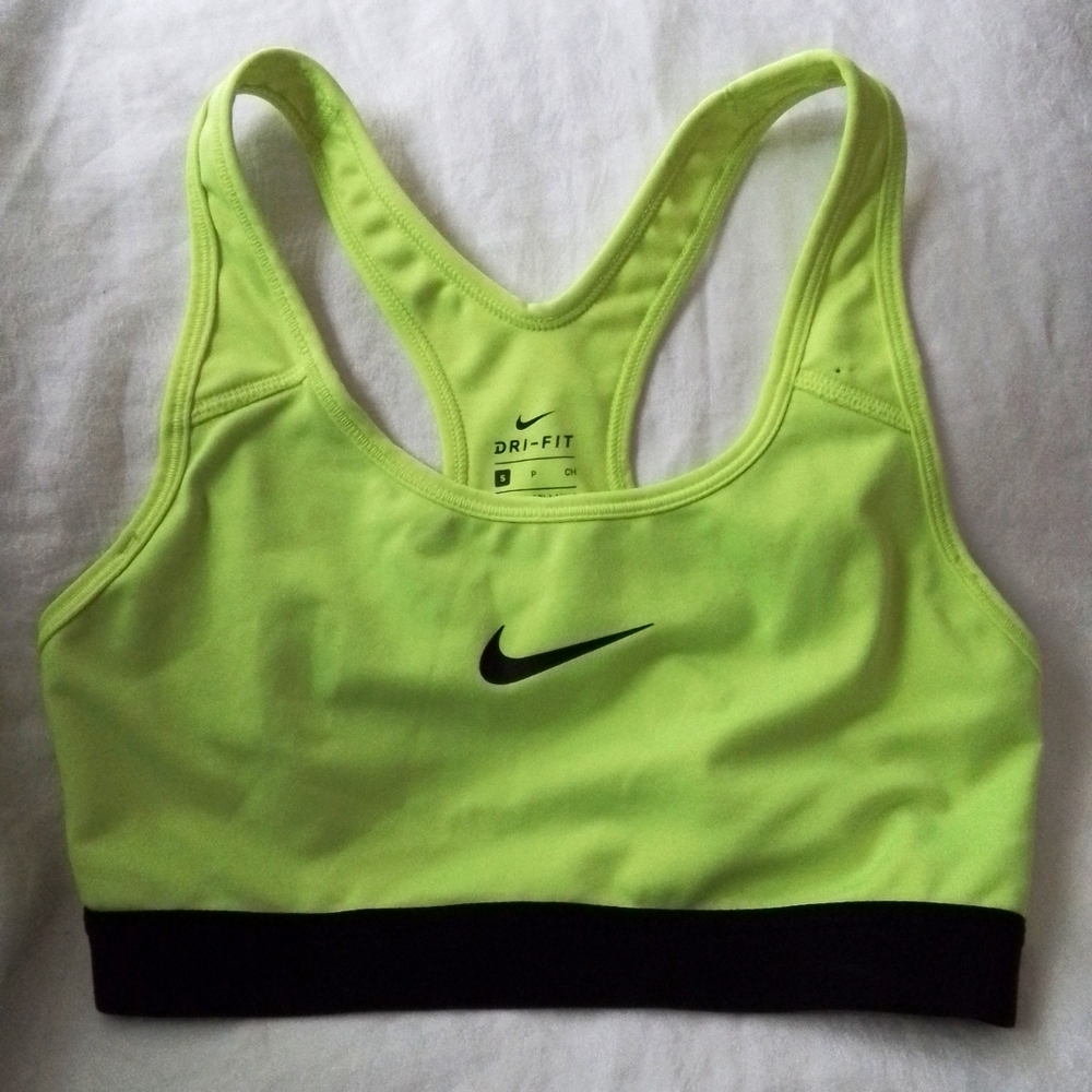 Nike Dri-Fit Sports Bra, Neon Yellow-Green with Black band, size Small